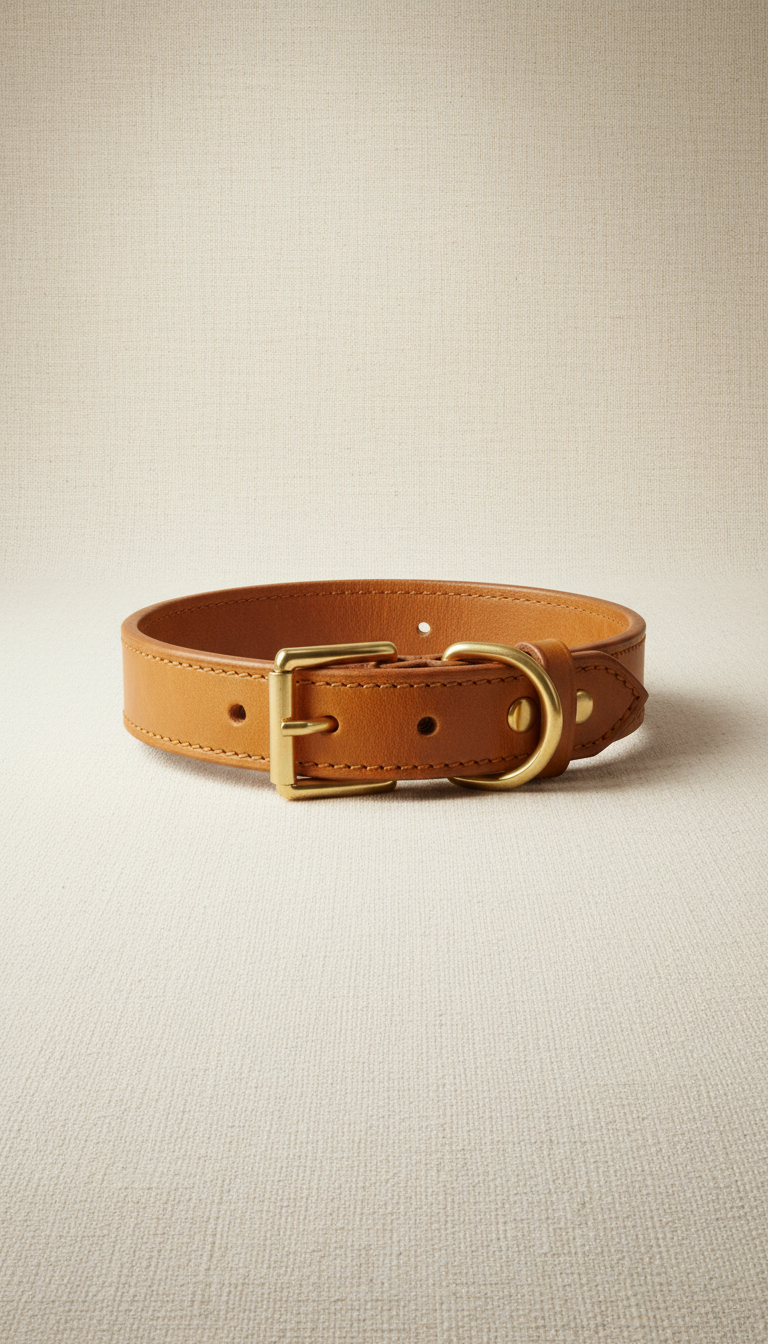 Italian Leather Collar with Polished Brass