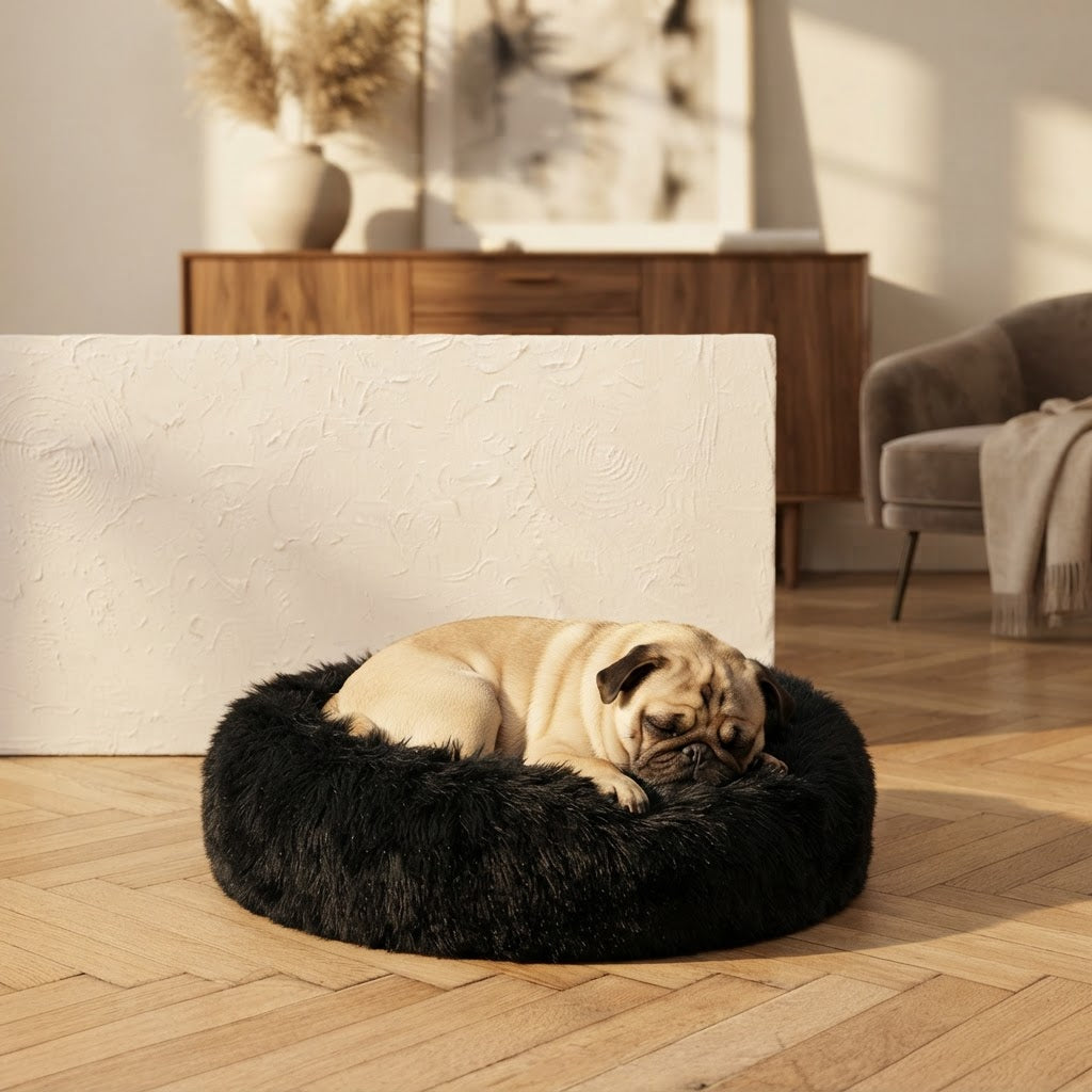 Handmade Natural Sheepskin Calming Pet Bed | Orvica - Black