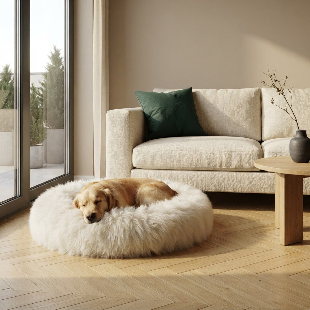 Handmade Natural Sheepskin Calming Pet Bed
