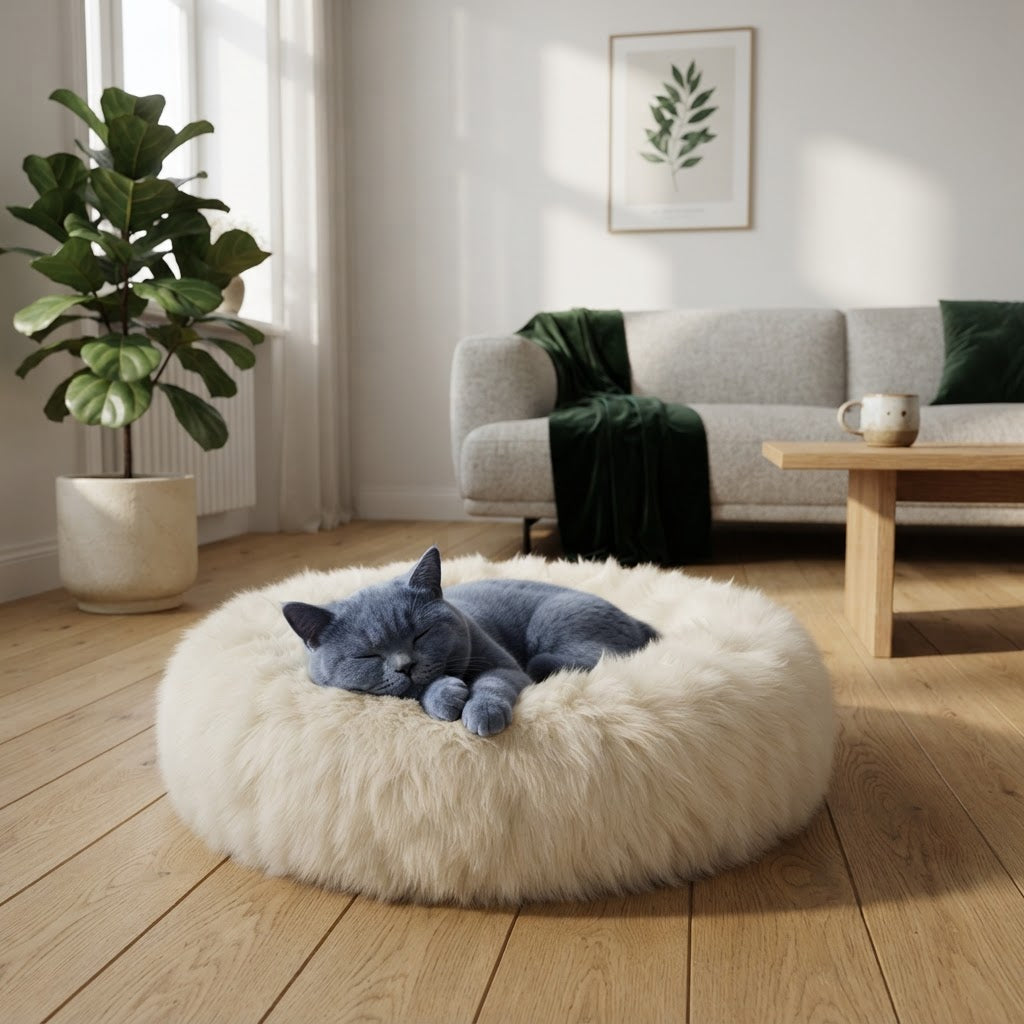 Handmade Natural Sheepskin Calming Pet Bed