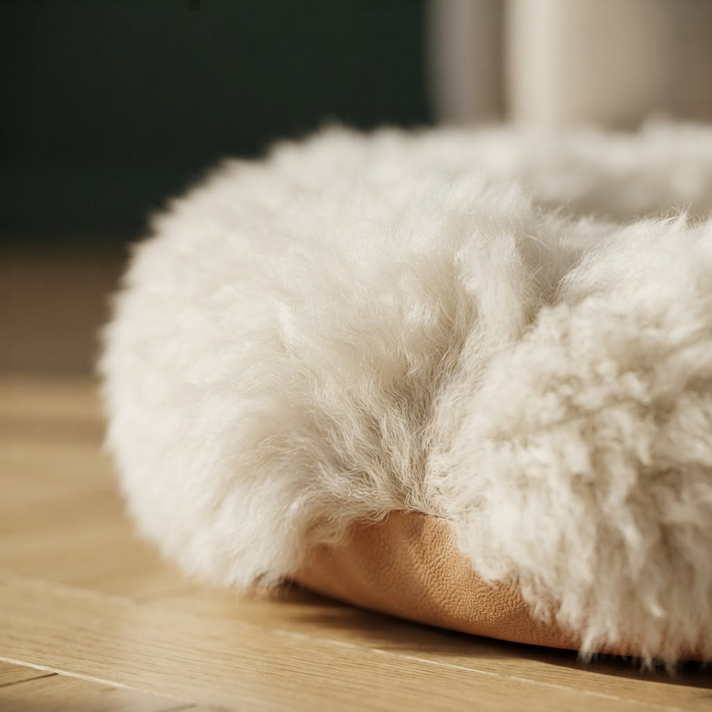 Handmade Natural Sheepskin Calming Pet Bed