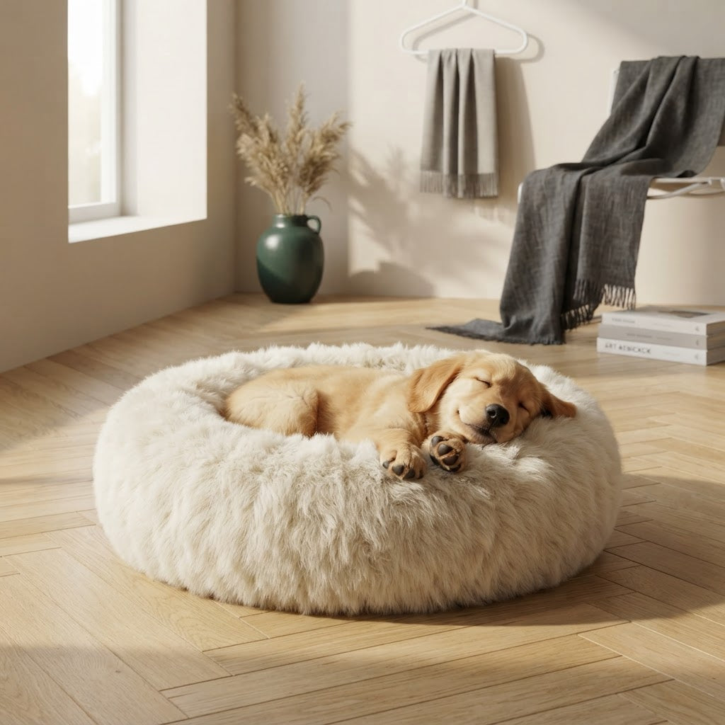 Handmade Natural Sheepskin Calming Pet Bed