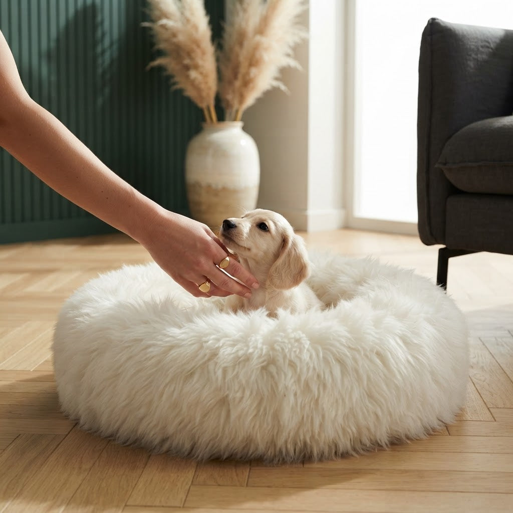 Handmade Natural Sheepskin Calming Pet Bed