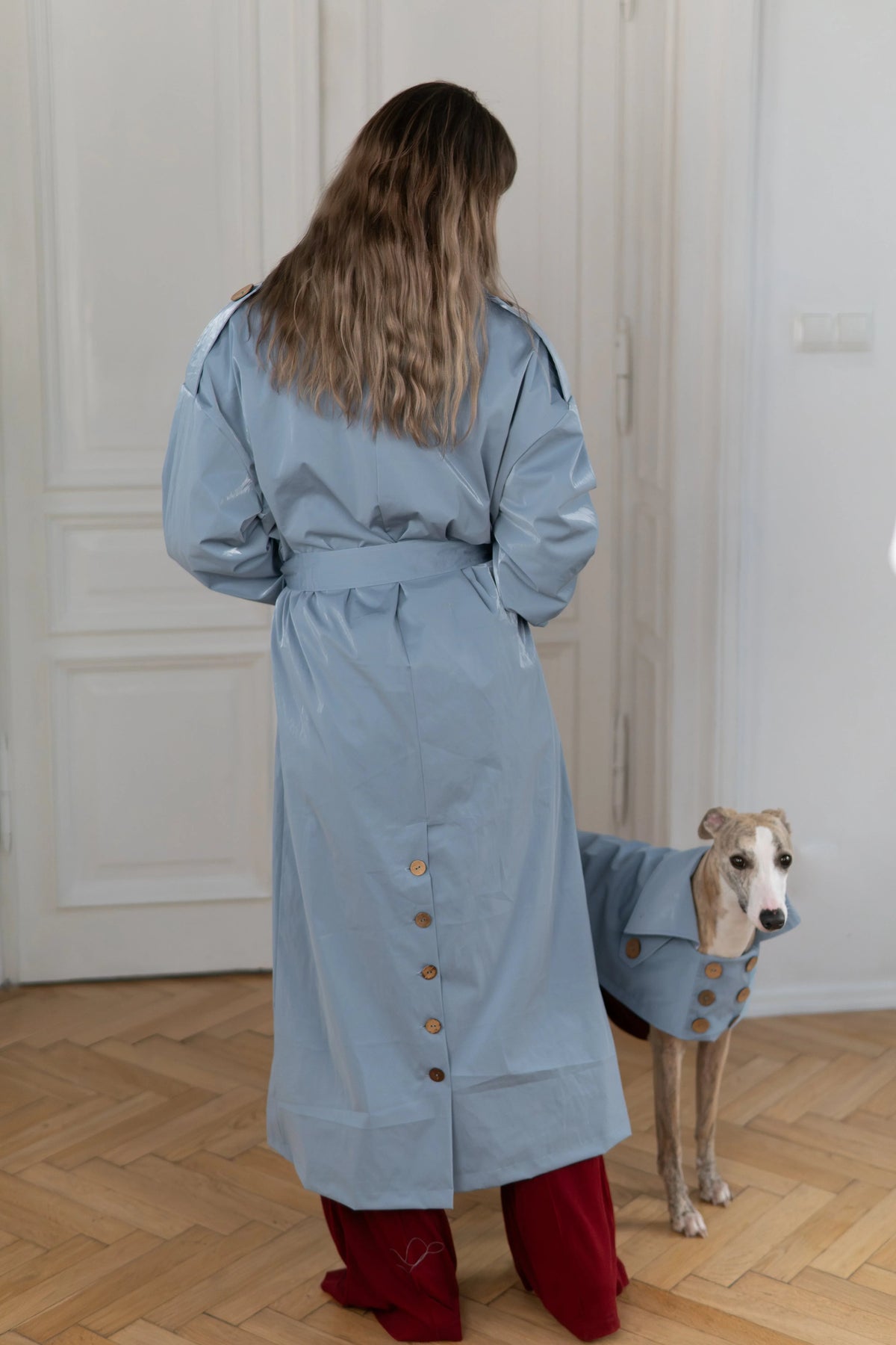 Water Repellent Trench Coat - Light Blue