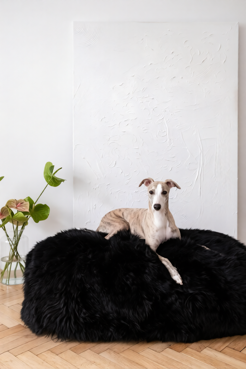 Natural Sheepskin Pet Bed - Black