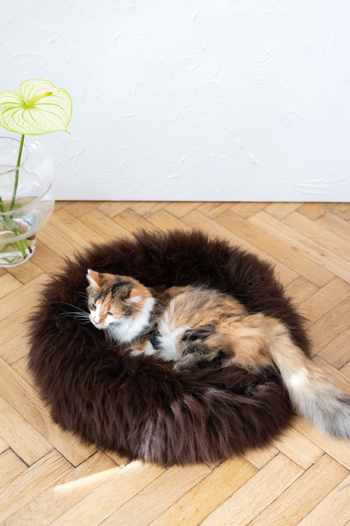 Handmade Natural Sheepskin Calming Pet Bed | Orvica - Brown